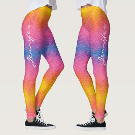 Cool Rainbow Gradient Handgeschreven Naam Waterver Leggings