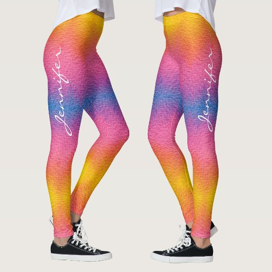 Cool Rainbow Gradient Handgeschreven Naam Waterver Leggings