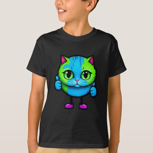 Cool Rainbow Kitty Thumbs Up Kids T-Shirt (Voorkant)