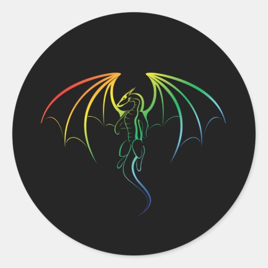 Cool Rainbow Mythical Dragon Embleem Ronde Sticker (Voorkant)