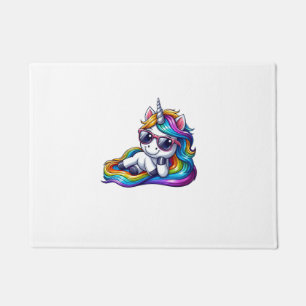 Cool Rainbow Unicorn met zonnebril Ontspannen Lang Deurmat