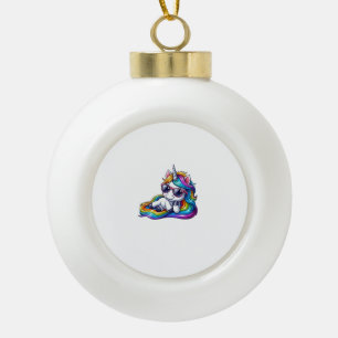 Cool Rainbow Unicorn met zonnebril Ontspannen Lang Keramische Bal Ornament