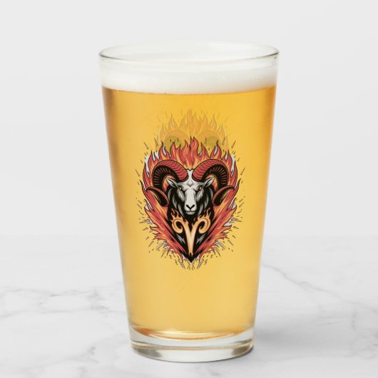 Cool Ram op vuur Zodiac Astologie ontwerp Glas (Voorkant gevuld)