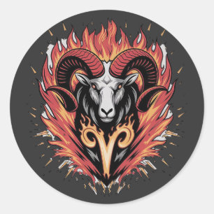 Cool Ram op vuur Zodiac Astologie ontwerp Ronde Sticker