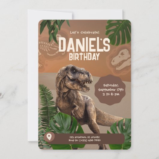 Cool Realistic Dinosaur Birthday Uitnodiging (Voorkant)