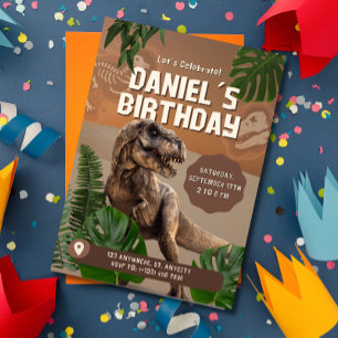 Cool Realistic Dinosaur Birthday Uitnodiging