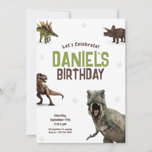 Cool Realistic Dinosaur Birthday Uitnodiging (Voorkant)