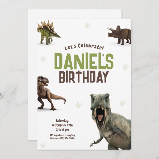 Cool Realistic Dinosaur Birthday Uitnodiging (Voorkant / Achterkant)