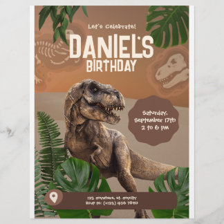 Cool Realistic Dinosaur Birthday Uitnodiging Flyer
