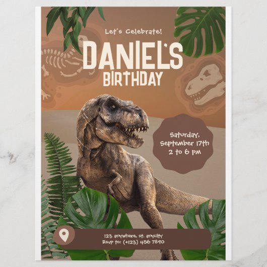 Cool Realistic Dinosaur Birthday Uitnodiging Flyer (Voorkant)