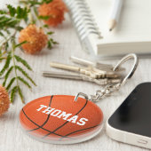 Cool Realistisch Basketbal met naam Monogram Sleutelhanger (Voorkant Rechts)