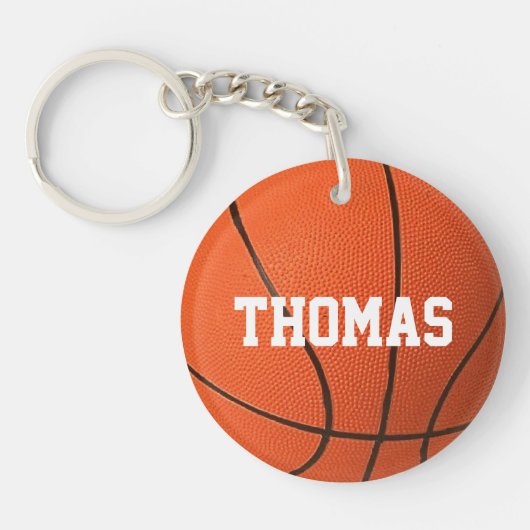 Cool Realistisch Basketbal met naam Monogram Sleutelhanger (Voorkant)