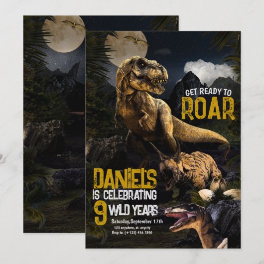 Cool Realistische Dinosaurus Verjaardag Wild Uitno Kaart (Voorkant / Achterkant)