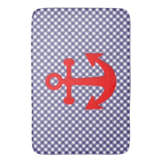 Cool Red Anchor op Gingham Pattern Badmat (Voorkant Verticaal)