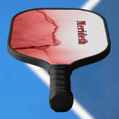 Cool Red and White Faux Alcohol Ink Pour Monogram Pickleball Paddle