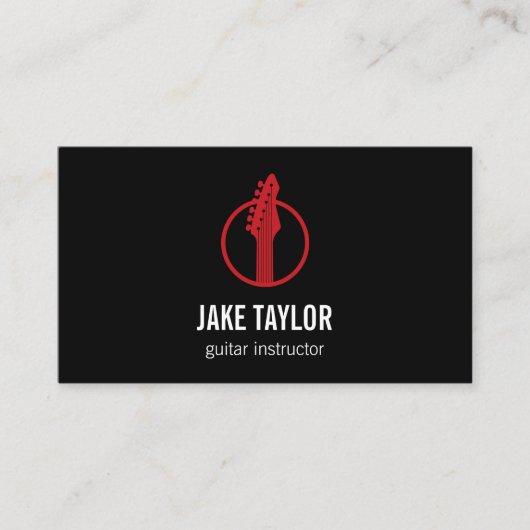 Cool Red & Black Guitar Instructor Visitekaartje (Voorkant)