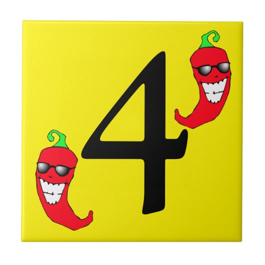 Cool Red Chili Pepper Hot Number 4 vier tegels Tegeltje (Voorkant)