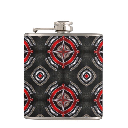 Cool Red en Black Geometric Pattern Heupfles (Voorkant)