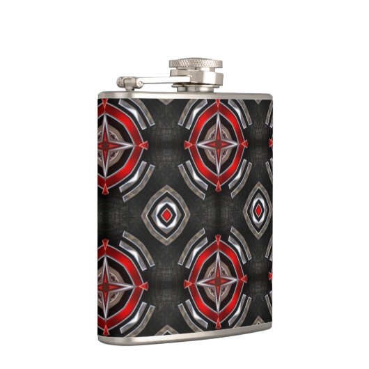 Cool Red en Black Geometric Pattern Heupfles (Rechts)