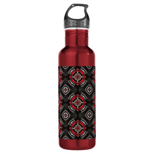 Cool Red en Black Geometric Pattern Waterfles (Voorkant)