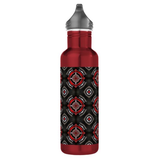 Cool Red en Black Geometric Pattern Waterfles (Rechts)