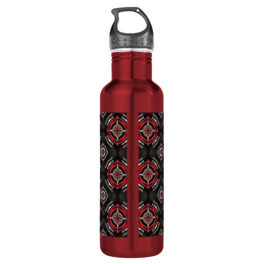 Cool Red en Black Geometric Pattern Waterfles (Achterkant)