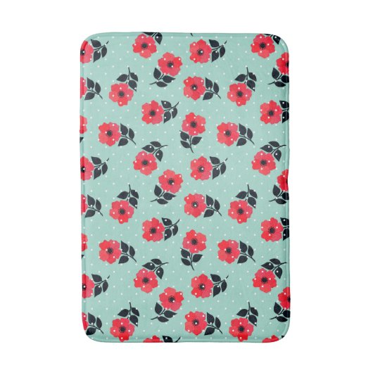 Cool Red Flowers Patroon Badmat (Voorkant Verticaal)