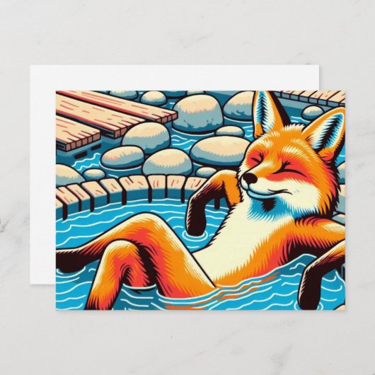 Cool Red Fox in a Hotspring Pool Briefkaart (Voorkant / Achterkant)