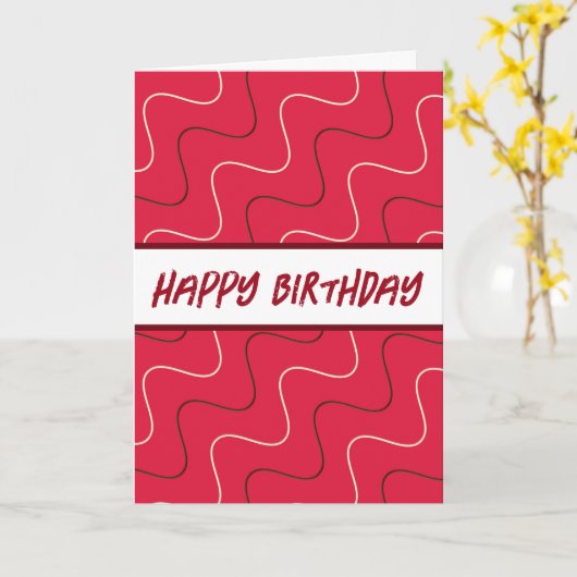 Cool Red, moderne stijllijnen, Birthday Kaart (Gele Bloem)
