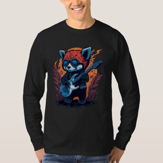 Cool Red Panda Playing Guitar Graphic Animal Enthu T-shirt (Voorkant)