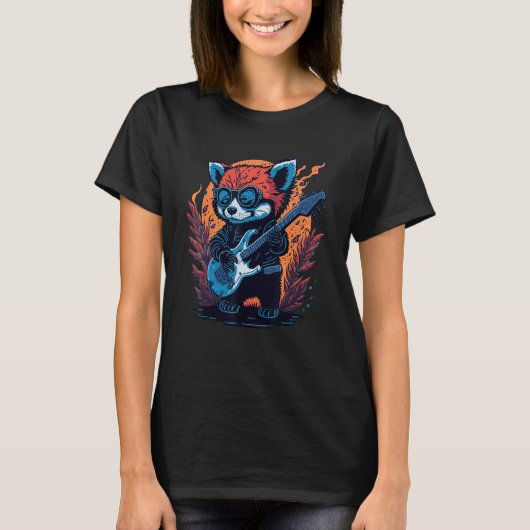 Cool Red Panda Playing Guitar Graphic Animal Enthu T-shirt (Voorkant)