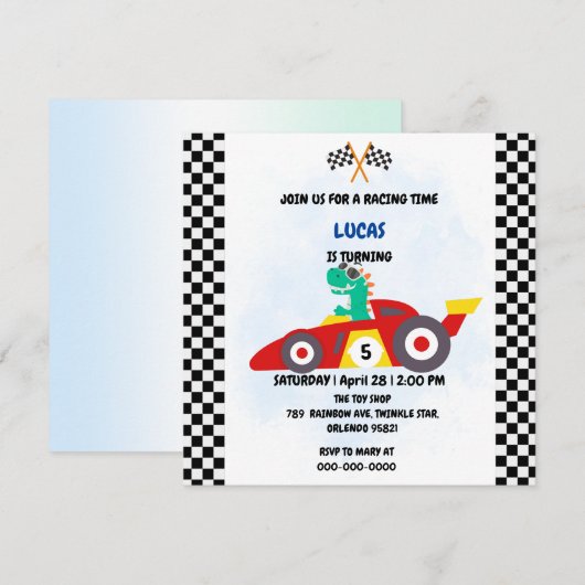 Cool Red Race auto jongen Leuk Dinosaurus Verjaard Kaart (Voorkant / Achterkant)