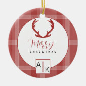 Cool Red Tartan Monogram Keramisch Ornament (Voorkant)