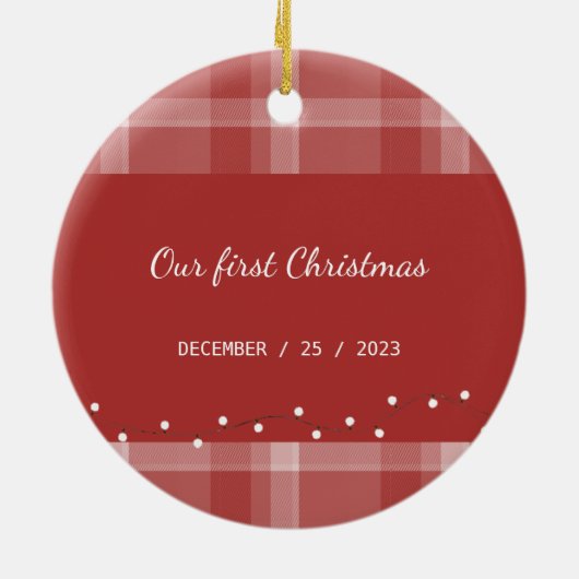 Cool Red Tartan Monogram Keramisch Ornament (Achterkant)