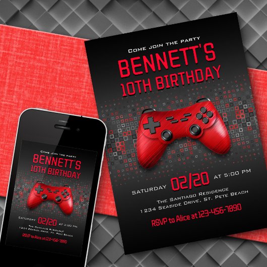 Cool Red Video Game Verjaardag Kaart