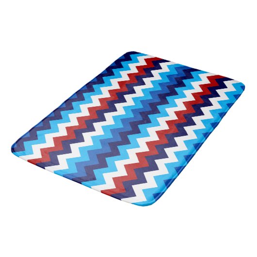 Cool Red White Blue Chevron Print Large Bath Mat (Gekanteld)