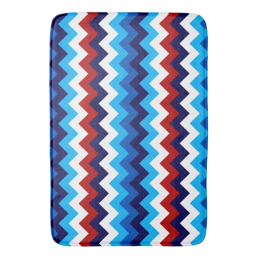 Cool Red White Blue Chevron Print Large Bath Mat (Voorkant Verticaal)