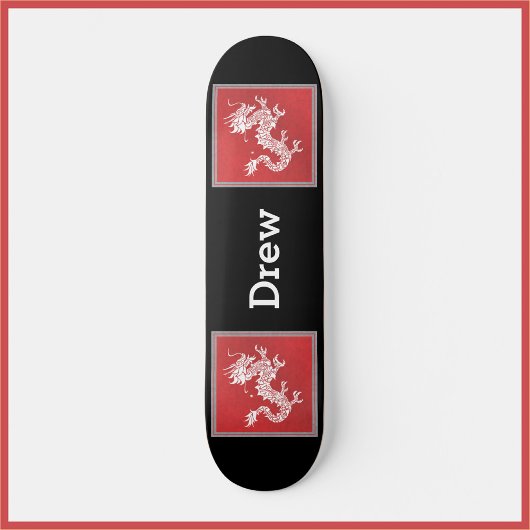 Cool Red White en Black Dragon Skateboard