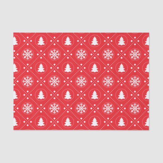 Cool Red White Snowflakes kerstbomen Pattern Tissuepapier (Voorkant)