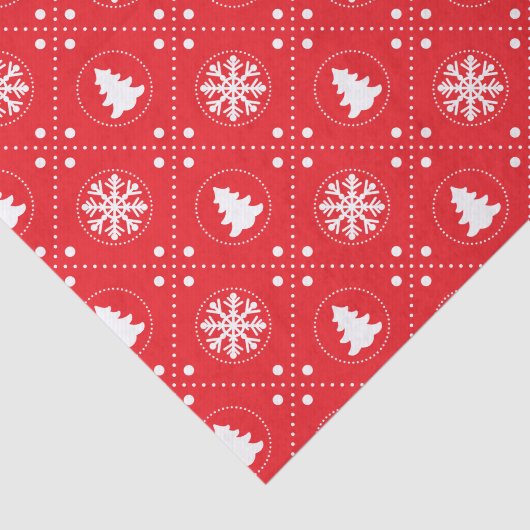 Cool Red White Snowflakes kerstbomen Pattern Tissuepapier (Detail)