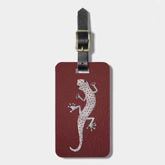 Cool red white stippen lizard metal effects bagagelabel (Voorkant verticaal)