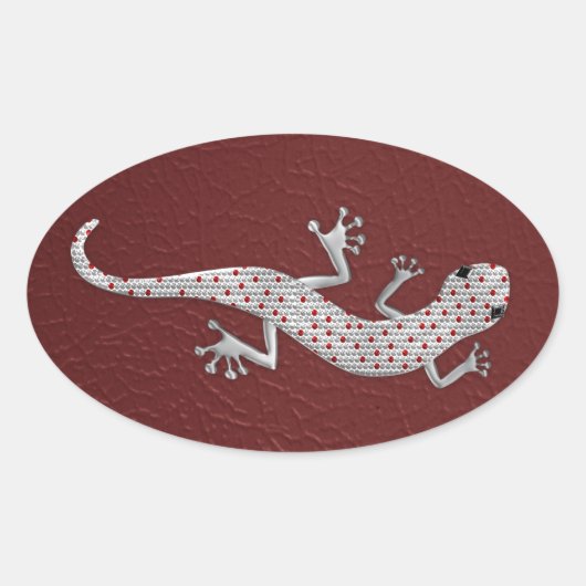 Cool red white stippen lizard metal effects ovale sticker (Voorkant)