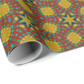 Cool Red Yellow Blauwgroen Retro Geometrische etni Cadeaupapier (Rol Hoek)