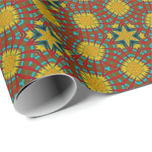 Cool Red Yellow Blauwgroen Retro Geometrische etni Cadeaupapier (Rol Hoek)