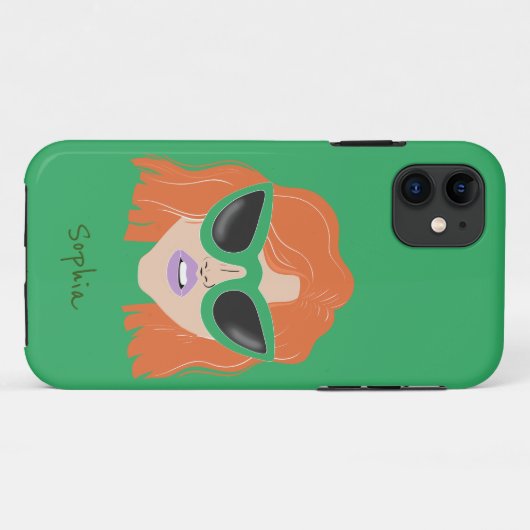 Cool Redhead with Glasses Green Custom Name Case-Mate iPhone Case (Achterkant (horizontaal))