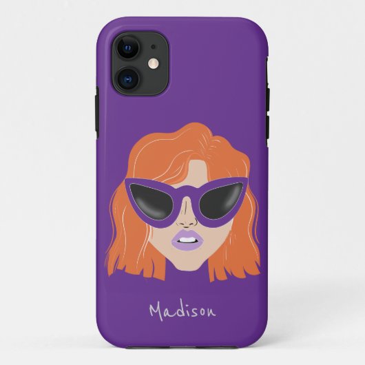 Cool Redhead with Glasses Purple Custom Name Case-Mate iPhone Case (Achterkant)