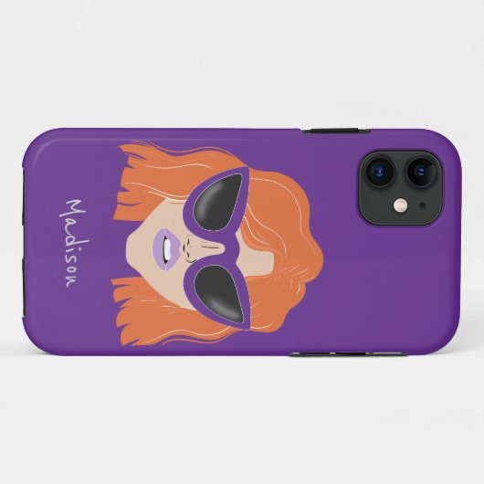 Cool Redhead with Glasses Purple Custom Name Case-Mate iPhone Case (Achterkant (horizontaal))