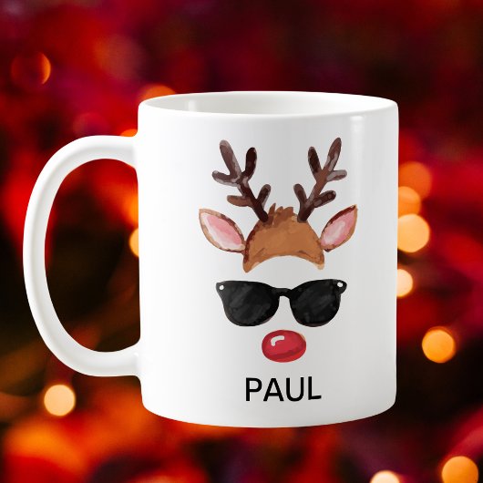 Cool Reindeer Sunglasses Christmas Custom Name Koffiemok
