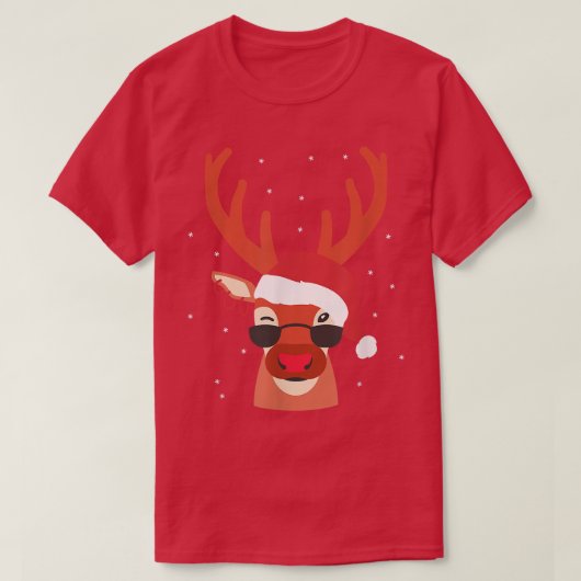 Cool Reindeer Sunglazen Santa Claus Pet Earnings T-shirt (Design voorkant)