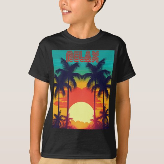 Cool 'RELAX' Retro Tropical Sunset Kinder T-shirt (Voorkant)